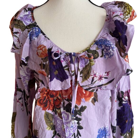 H&M GORGEOUS FLORALMULTICOLOR DESIGN RUFFLED BLOUSE, SZ. M - Picture 2 of 7